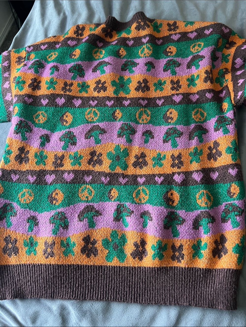 Retro Pattern Crew Neck Sweater - Green, Lavender & Orange - Picture 8 of 8